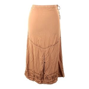 Soft Surroundings Women's Embroidered Beige Khaki Pull On Rayon Maxi Skirt Large